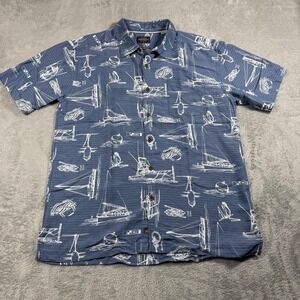 Quiksilver Waterman Shirt Mens XL Blue Nautical\ Short Sleeve Button Up Summer